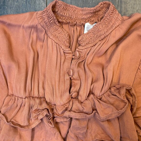 Women’s Ruffle Tiered Dress Smock Waist Romantic Dress Rust Brown BaliElf Hand - Picture 8 of 10